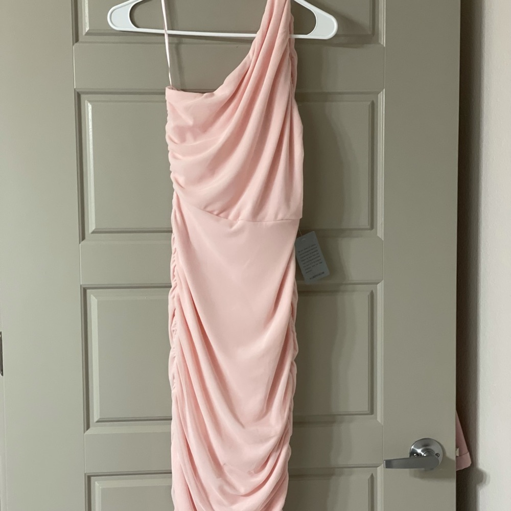 Ruched One Shoulder Midi Dress